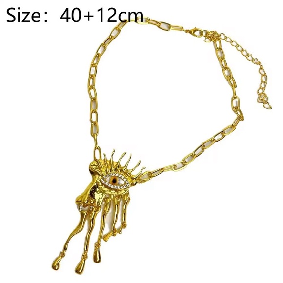 Schiaparelli Inspired Gold Tone Eye Statement Pendant Necklace Abstract Art - Picture 9 of 9